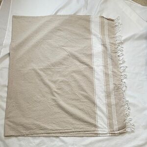 Beige and White Fringed Turkish Towel